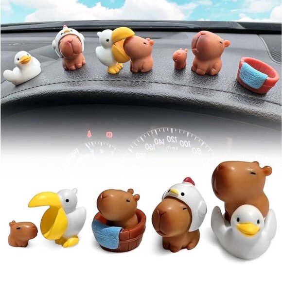 7pc Cute Capybara Car Dashboard Rearview Mirror Ornaments Funny Decor Desktop - Picture 2 of 8